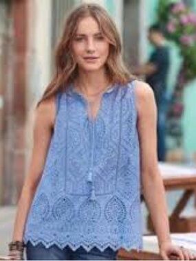 Sundance Sebilla Top Crochet Eyelet Tank Blue XS